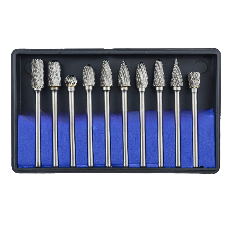 10 vnt. rotacinių failų rinkinys su vieno ir dviejų griovių, kieto lydinio volframo plieno frezavimo įrankis, CNC įrankis frezavimui, tinka plienui ir aliuminiui