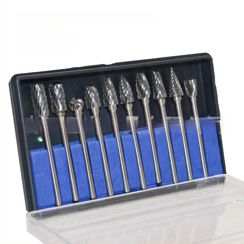 10 vnt. rotacinių failų rinkinys su vieno ir dviejų griovių, kieto lydinio volframo plieno frezavimo įrankis, CNC įrankis frezavimui, tinka plienui ir aliuminiui