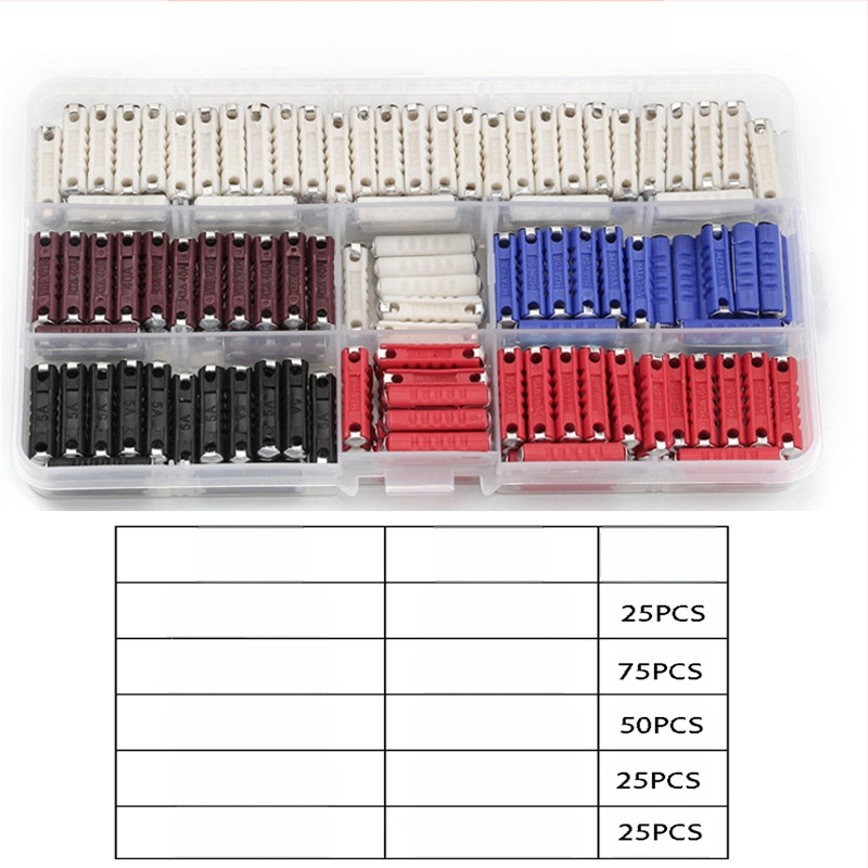 Automobilių vamzdiniai saugikliai, 200 vnt. rinkinys, 5A-40A, Xinrong Technology, skirtas automobilių elektronikai