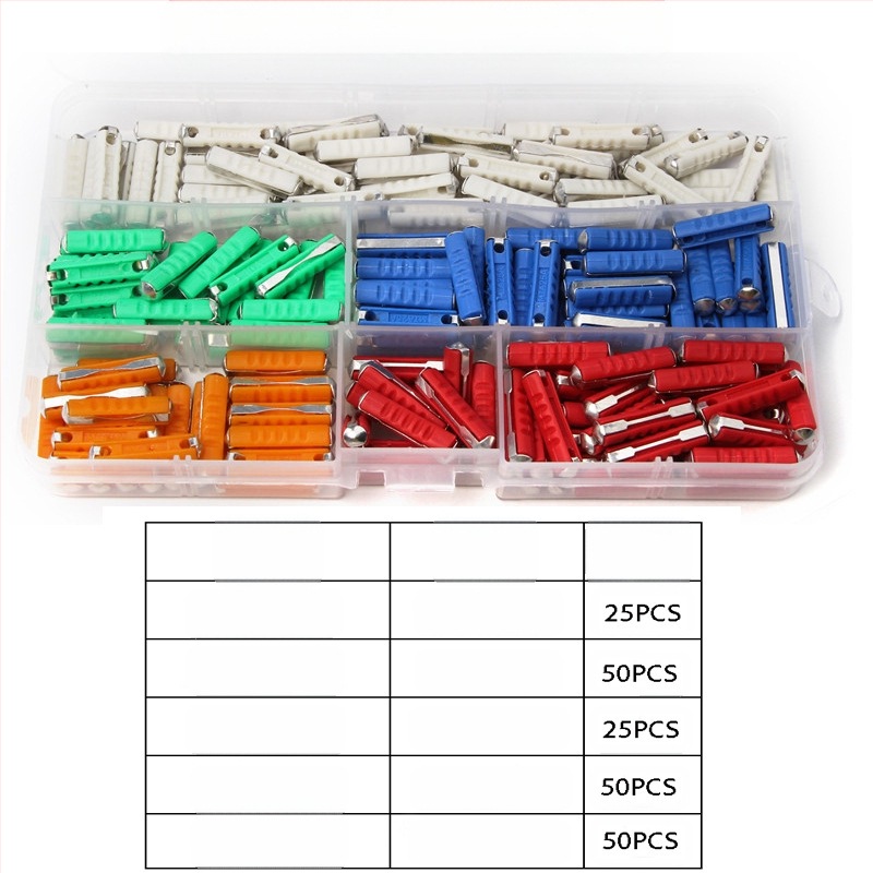 Automobilių vamzdiniai saugikliai, 200 vnt. rinkinys, 5A-40A, Xinrong Technology, skirtas automobilių elektronikai