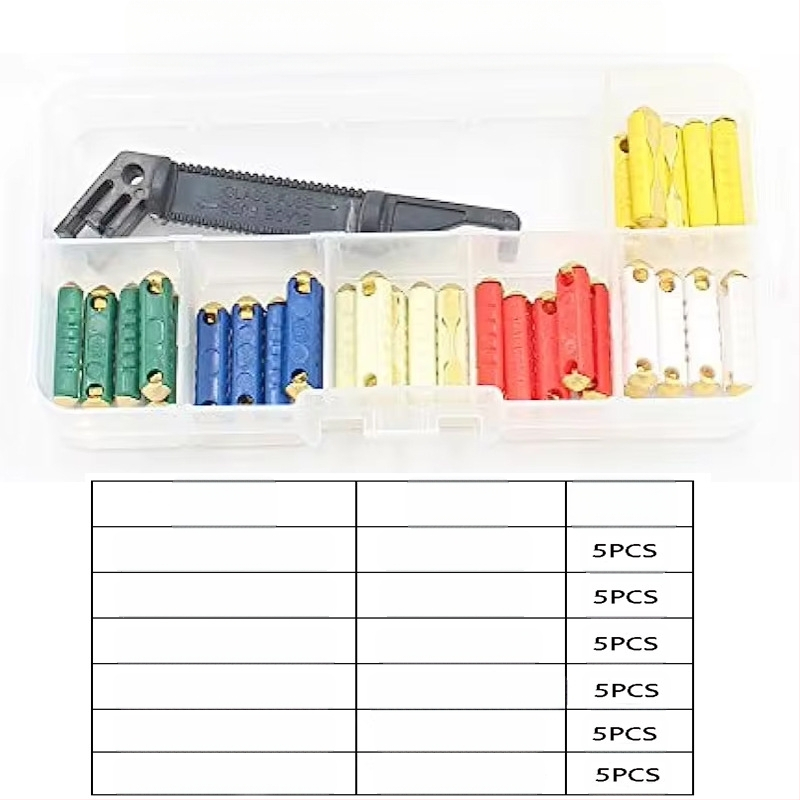 Automobilių vamzdiniai saugikliai, 200 vnt. rinkinys, 5A-40A, Xinrong Technology, skirtas automobilių elektronikai