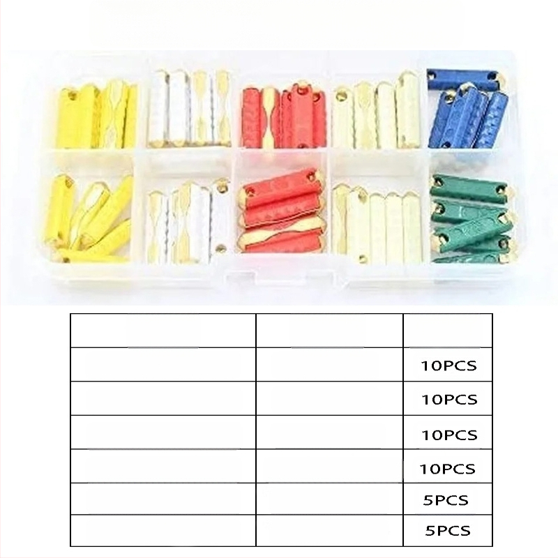 Automobilių vamzdiniai saugikliai, 200 vnt. rinkinys, 5A-40A, Xinrong Technology, skirtas automobilių elektronikai