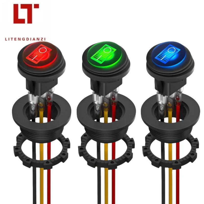 Три в едно панелен превключвател с кабелен комплект, водоустойчив морски тип, 3-пинов, LED индикатор, 12V/24V
