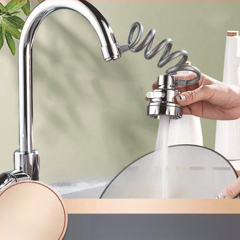 Universali virtuvės maišytuvas su ištraukiamu antgaliu, trijų lygių reguliuojamas srautas, padidintas slėgis, 360° pasukamas, prieš pursliavimą (keraminių vožtuvo šerdis; ABS medžiaga; spiralinis montavimas; viengijai jungčiai; elektroplatinimo danga)