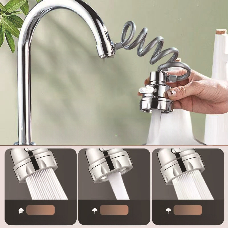 Universali virtuvės maišytuvas su ištraukiamu antgaliu, trijų lygių reguliuojamas srautas, padidintas slėgis, 360° pasukamas, prieš pursliavimą (keraminių vožtuvo šerdis; ABS medžiaga; spiralinis montavimas; viengijai jungčiai; elektroplatinimo danga)