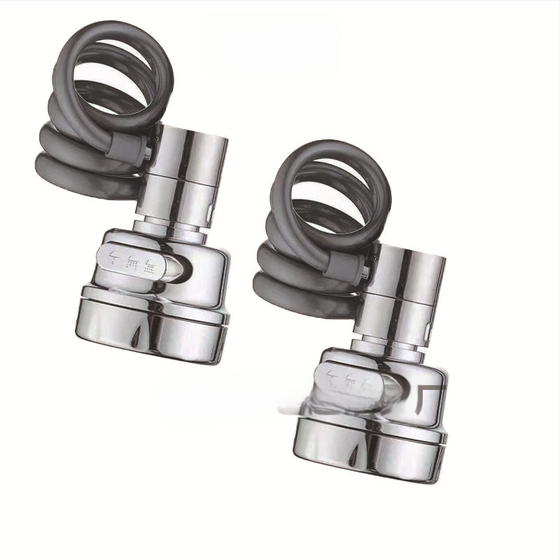 Universali virtuvės maišytuvas su ištraukiamu antgaliu, trijų lygių reguliuojamas srautas, padidintas slėgis, 360° pasukamas, prieš pursliavimą (keraminių vožtuvo šerdis; ABS medžiaga; spiralinis montavimas; viengijai jungčiai; elektroplatinimo danga)