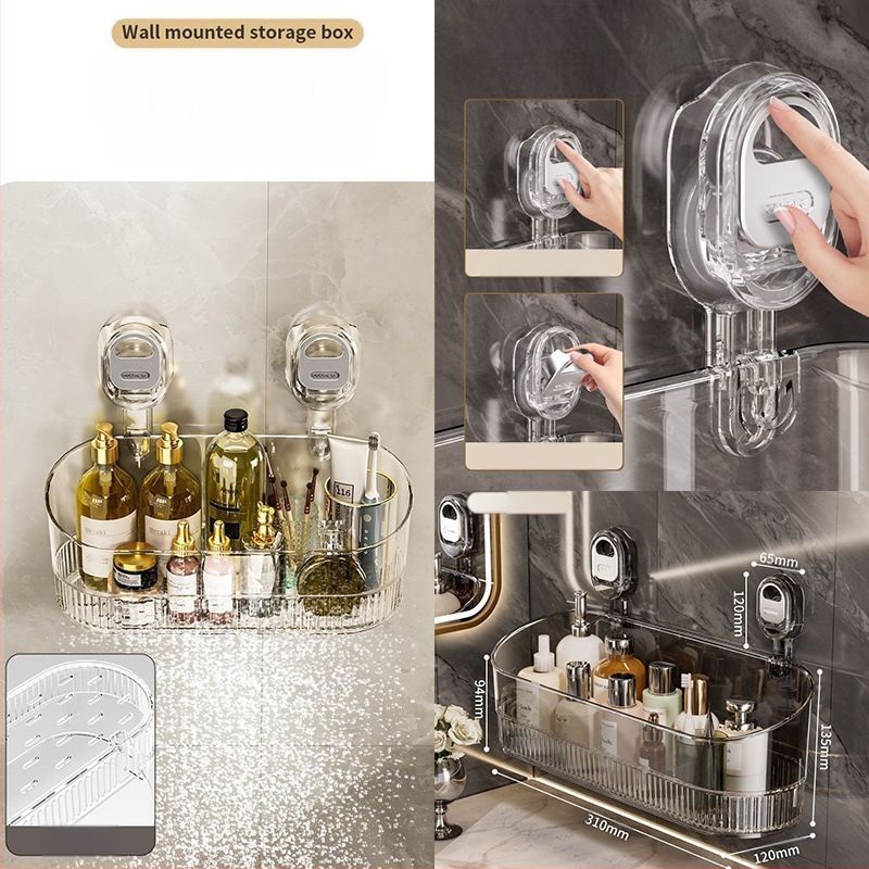 Vannas istabas vakuuma piestiprinātais plaukts — sienas piestiprināšanai, plastmasas, mūsdienīgs minimālisma stils, uzsākts 2024