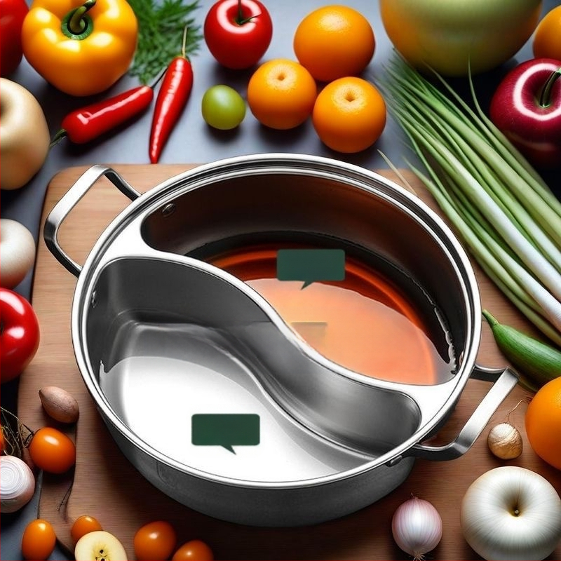 Yuanyang puodas indukcinio viryklės, 304 nerūdijančio plieno, daugiasluoksnis dugnas, stiklinė dangtelis, talpa 6,1–10 L