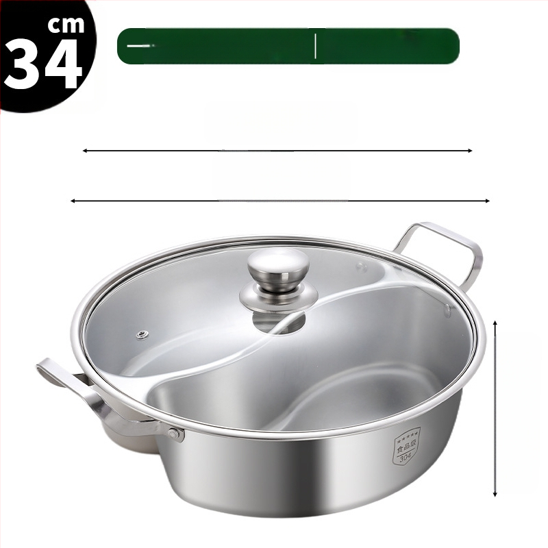 Yuanyang puodas indukcinio viryklės, 304 nerūdijančio plieno, daugiasluoksnis dugnas, stiklinė dangtelis, talpa 6,1–10 L