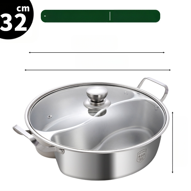 Yuanyang puodas indukcinio viryklės, 304 nerūdijančio plieno, daugiasluoksnis dugnas, stiklinė dangtelis, talpa 6,1–10 L