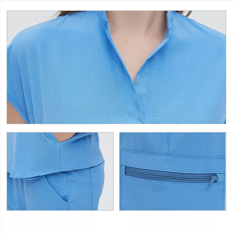 Paiero unisex medicininė uniforma komplektas, trumpomis rankovėmis viršūnė su V formos kaklu ir kelnės, drėgmei atspari ir greitai džiūstanti medžiaga (poliesterio ir spandekso mišinys)