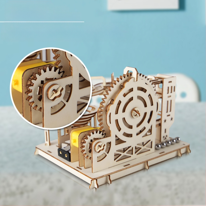 Koka DIY zinātnes rotaļlieta: bumbiņas trase ar roku saliekama, bioloģija/ķīmija, 7–14 gadi, Blue Jird