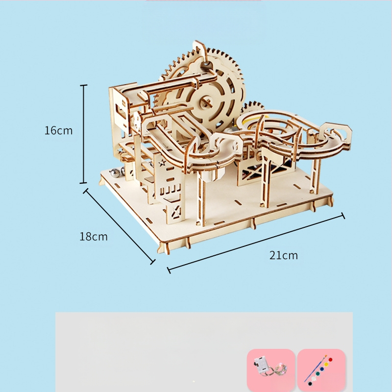 Koka DIY zinātnes rotaļlieta: bumbiņas trase ar roku saliekama, bioloģija/ķīmija, 7–14 gadi, Blue Jird