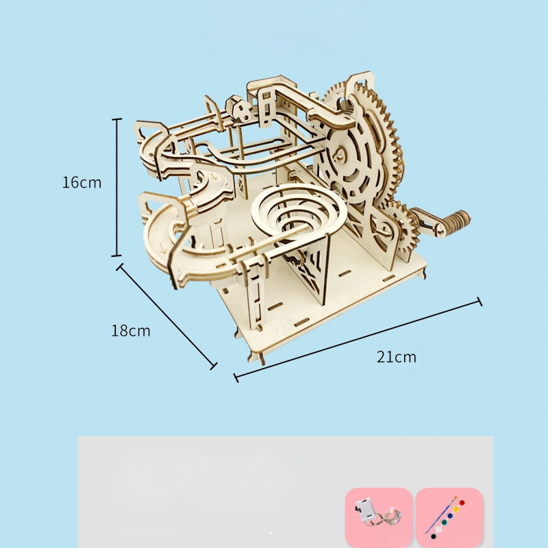 Koka DIY zinātnes rotaļlieta: bumbiņas trase ar roku saliekama, bioloģija/ķīmija, 7–14 gadi, Blue Jird