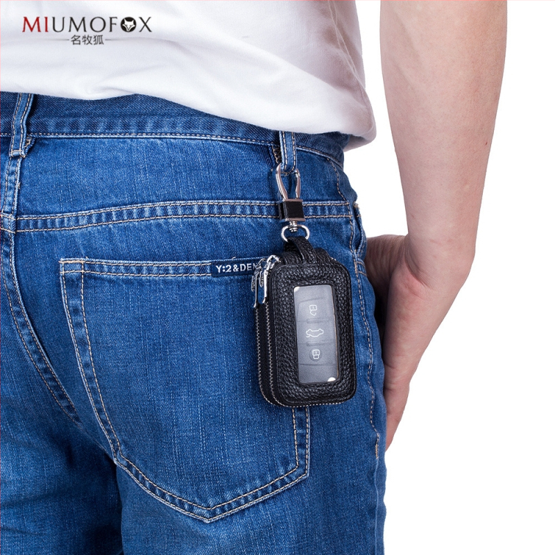 Īstas ādas automašīnu atslēgu soma, divslāņu konstrukcija, rāvējslēdzējs, universāla, caurspīdīgs spogulīša logs