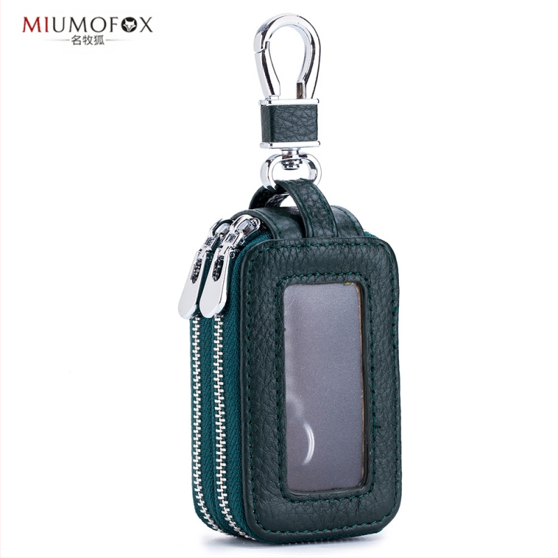 Īstas ādas automašīnu atslēgu soma, divslāņu konstrukcija, rāvējslēdzējs, universāla, caurspīdīgs spogulīša logs