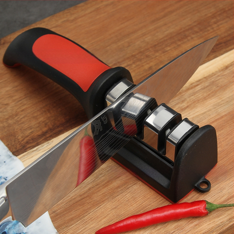 Keraminių peilių šlifavimo įrankis, rankinis, su spausdintu logotipu, modernus minimalistinis virtuvės šlifavimo įrankis su 3–4 skyriais