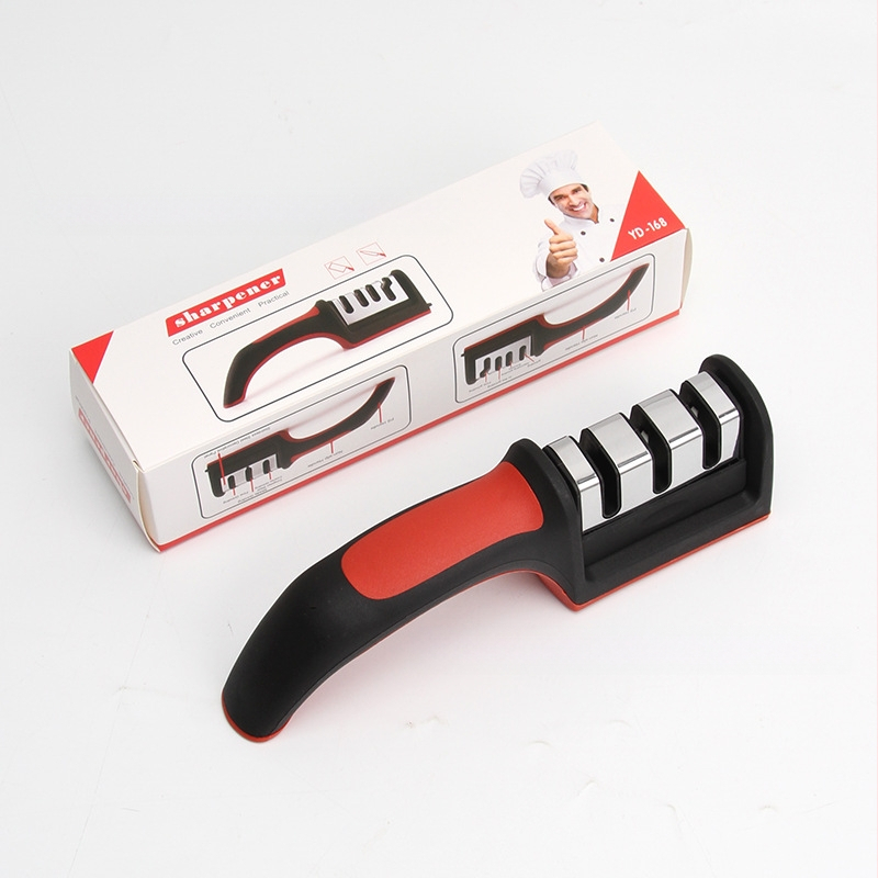 Keraminių peilių šlifavimo įrankis, rankinis, su spausdintu logotipu, modernus minimalistinis virtuvės šlifavimo įrankis su 3–4 skyriais