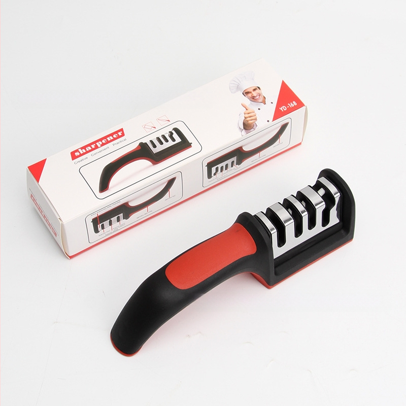 Keraminių peilių šlifavimo įrankis, rankinis, su spausdintu logotipu, modernus minimalistinis virtuvės šlifavimo įrankis su 3–4 skyriais