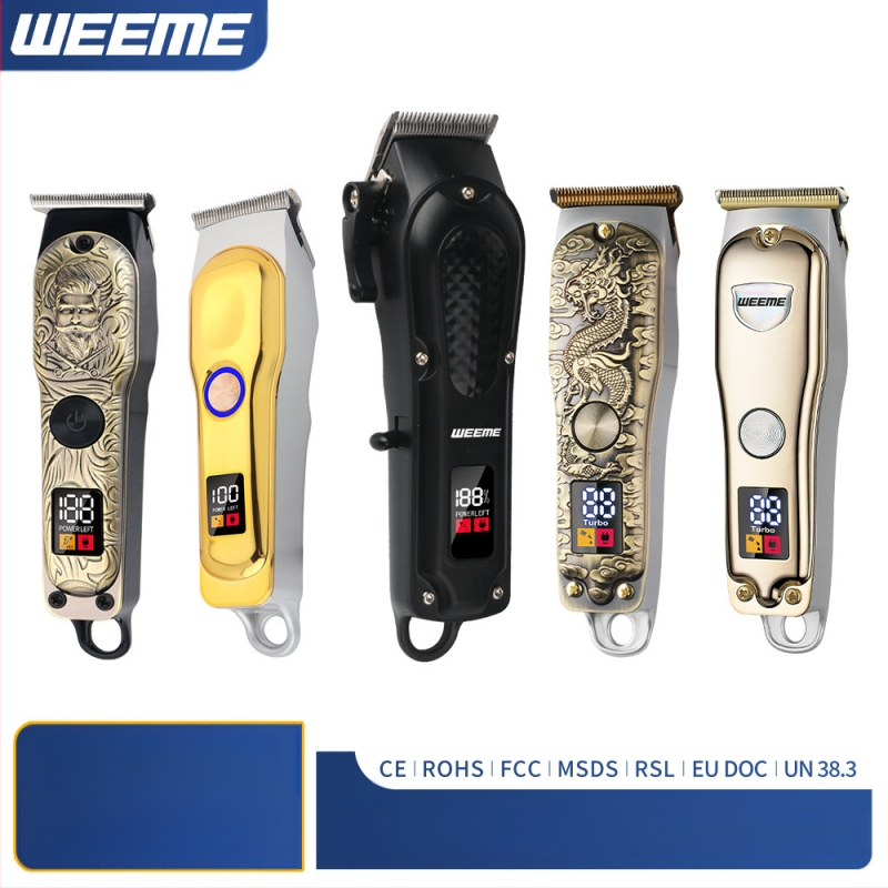 Elektrinis plaukų kirpimo prietaisas su bešepiniu varikliu, titano lydinio peilis, nuimamas ir plaunamas peilis, įmontuota įkraunama baterija, veikimo laikas 6–8 valandos