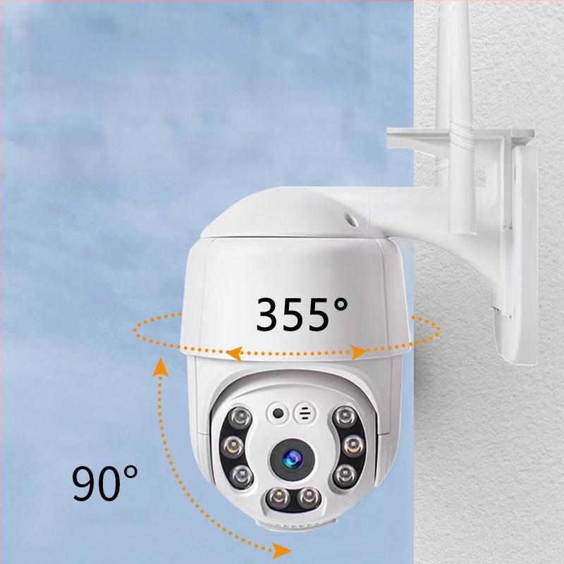 Iekšējā bezvadu drošības kamera ar 360° panorāmu, 1080p HD, nakts redzamība, Wi‑Fi savienojums un trauksmes paziņojumi.