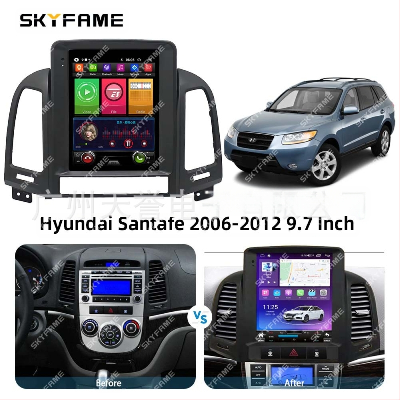 Android didelio ekrano rėmas Hyundai Santa Fe 2006-2012 – SKYFAME, plastikinė konstrukcija, 12V