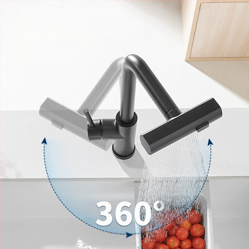 Virtuvės ištraukiamas čiaupas karštam ir šaltam vandeniui, nerūdijantis plienas, šlifuotas paviršius, keramikinis vožtuvo šerdis, modelis 3668