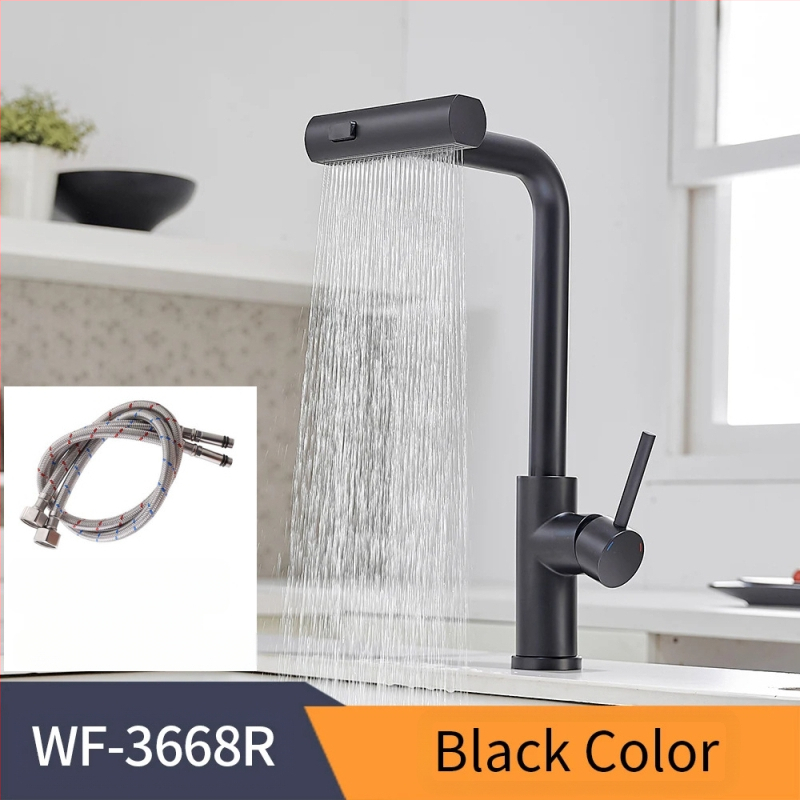 Virtuvės ištraukiamas čiaupas karštam ir šaltam vandeniui, nerūdijantis plienas, šlifuotas paviršius, keramikinis vožtuvo šerdis, modelis 3668