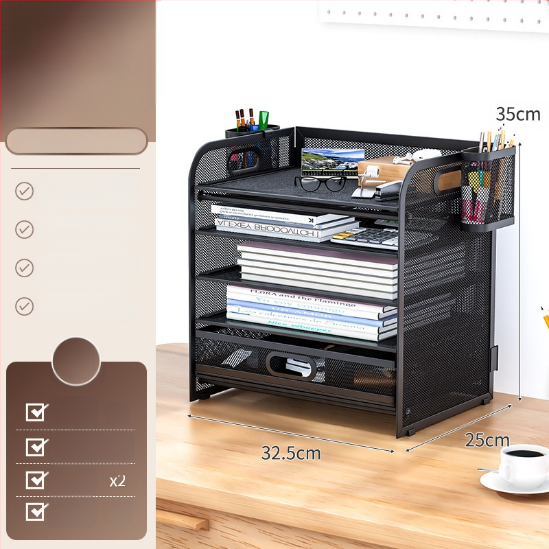 5-етажен рафт за файлове от въглеродна стомана с чекмедже за бюро – офисен организатор документи