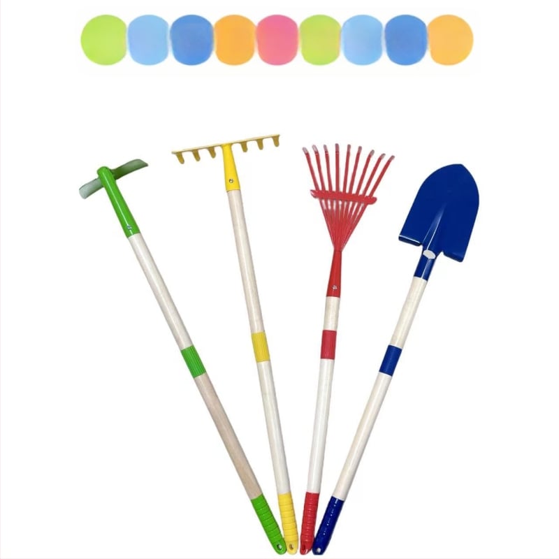 Vaikų kastuvėlių rinkinys smėliui ir sodui – plieninis korpusas, medinė rankena, kastuvėlės galvutės svoris 323 g, tinkamas namų sodo ir lauko žaidimams prie jūros