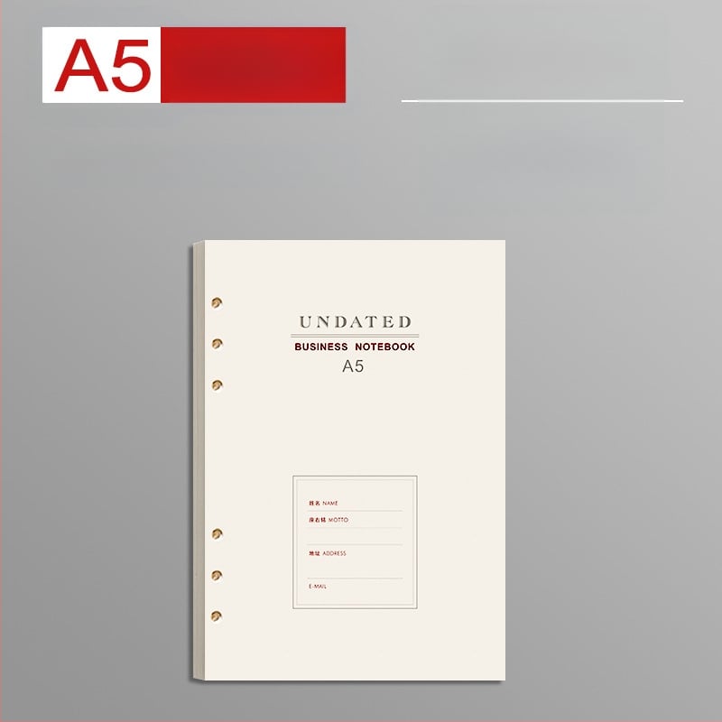 B5 atjaunojamais kodols ar biezām līnijām, 100 lapām, saderīgs ar 6 un 9 caurumiem, iekšējās lapas no Forest papīra