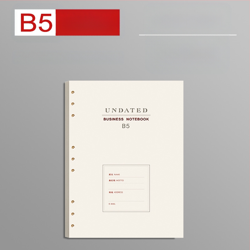 B5 atjaunojamais kodols ar biezām līnijām, 100 lapām, saderīgs ar 6 un 9 caurumiem, iekšējās lapas no Forest papīra