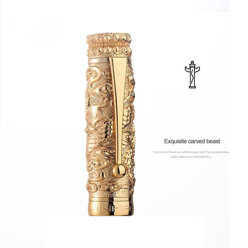 Dovanų rašiklis su retro kinų reljefu, nib 18KGP, metalinis korpusas, modelis Huabao, tintų įsiurbimo sistema