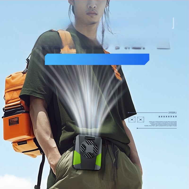 Juosmens ventiliatorius sportui, USB maitinimas, 3 greičiai, triukšmas 36–45 dB, 5V 3W, įmontuota baterija 2000–4000 mAh