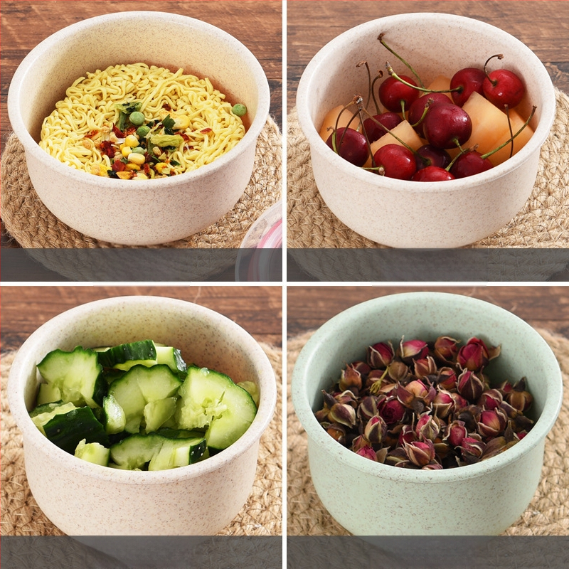 Τρία τεμάχια σετ κουτιών γεύματος από άχυρο σιταριού με καπάκια, στρογγυλά, κατάλληλα για φούρνο μικροκυμάτων, χωρητικότητας 1–2 L