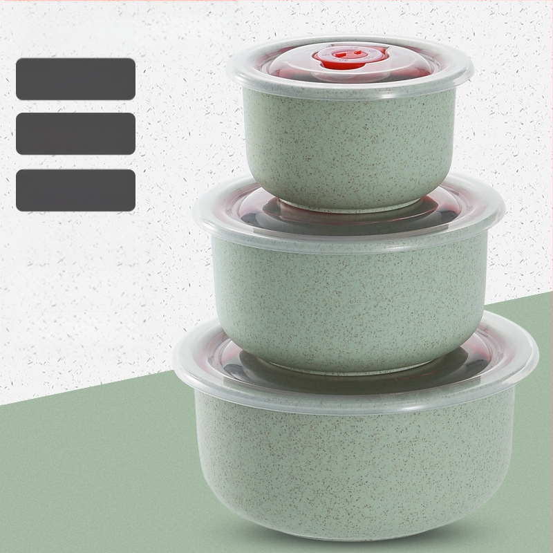 Τρία τεμάχια σετ κουτιών γεύματος από άχυρο σιταριού με καπάκια, στρογγυλά, κατάλληλα για φούρνο μικροκυμάτων, χωρητικότητας 1–2 L