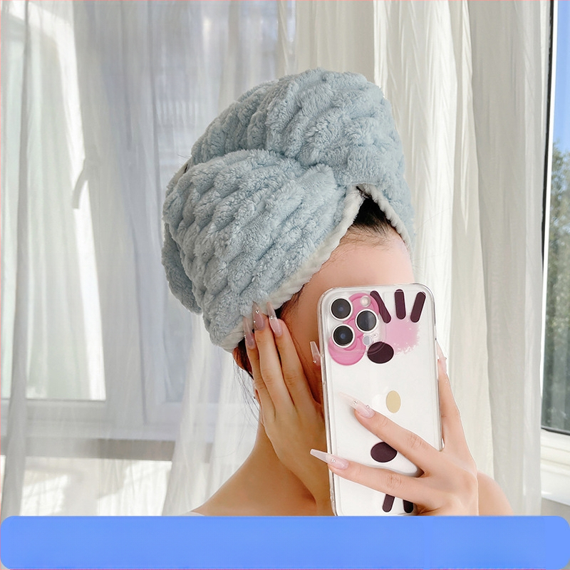 Moterų plaukų džiovintuvo kepurė iš Coral fleece, dviejų sluoksnių, aukštas sugeriamumas ir greitas džiovinimas, svoris 120–139 g, 150D siūlai, Cut Pile apdaila, galimybė pritaikyti apdorojimą