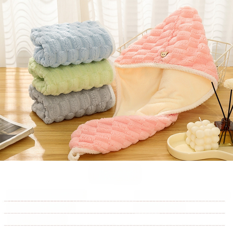 Moterų plaukų džiovintuvo kepurė iš Coral fleece, dviejų sluoksnių, aukštas sugeriamumas ir greitas džiovinimas, svoris 120–139 g, 150D siūlai, Cut Pile apdaila, galimybė pritaikyti apdorojimą