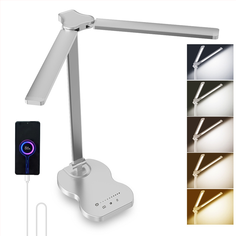 Διπλής κεφαλής λαμπτήρας γραφείου με USB τροφοδοσία, έλεγχο αφής, LED ανάγνωσης, CE πιστοποιημένο