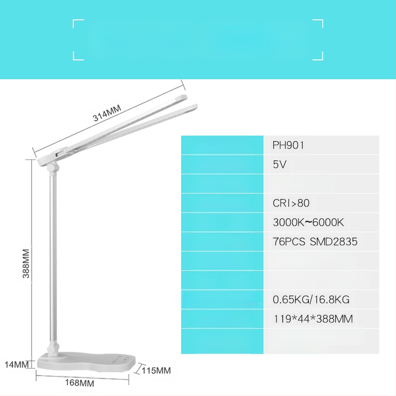 Διπλής κεφαλής λαμπτήρας γραφείου με USB τροφοδοσία, έλεγχο αφής, LED ανάγνωσης, CE πιστοποιημένο