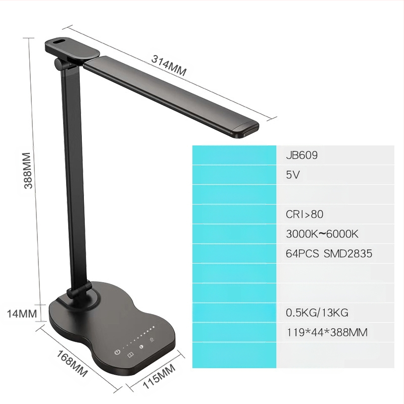 Διπλής κεφαλής λαμπτήρας γραφείου με USB τροφοδοσία, έλεγχο αφής, LED ανάγνωσης, CE πιστοποιημένο