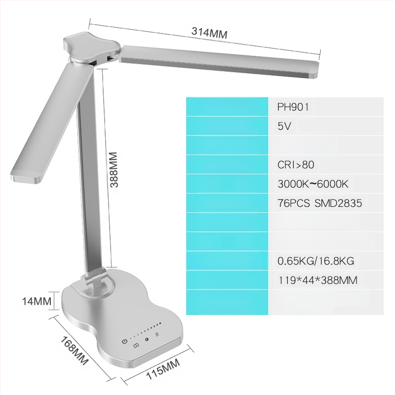 Διπλής κεφαλής λαμπτήρας γραφείου με USB τροφοδοσία, έλεγχο αφής, LED ανάγνωσης, CE πιστοποιημένο