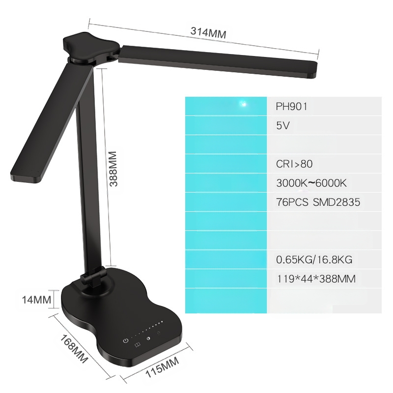 Διπλής κεφαλής λαμπτήρας γραφείου με USB τροφοδοσία, έλεγχο αφής, LED ανάγνωσης, CE πιστοποιημένο