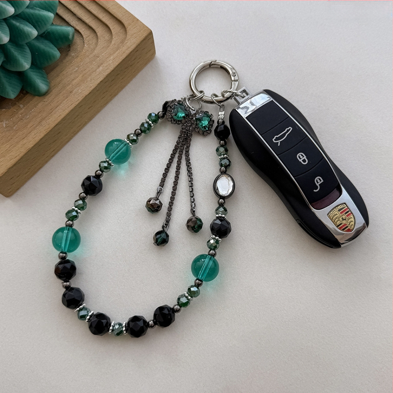 Винтидж кристални мънисти, ръчна изработка, пискюл с панделкова форма за телефон, висулка за чанта, зима 2024