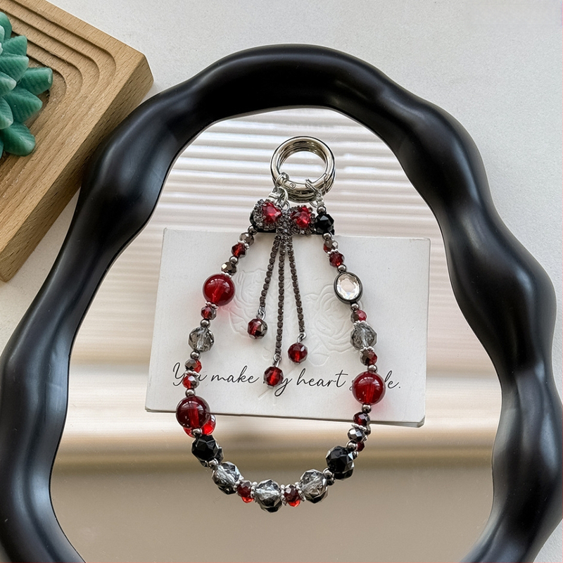 Винтидж кристални мънисти, ръчна изработка, пискюл с панделкова форма за телефон, висулка за чанта, зима 2024