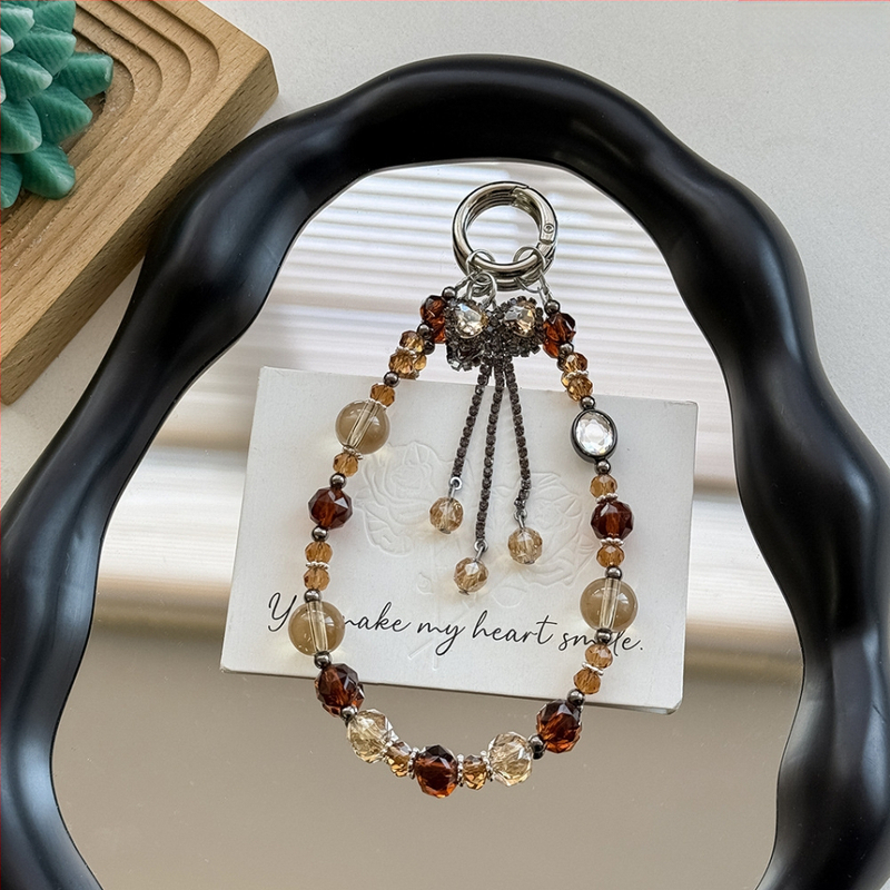 Винтидж кристални мънисти, ръчна изработка, пискюл с панделкова форма за телефон, висулка за чанта, зима 2024