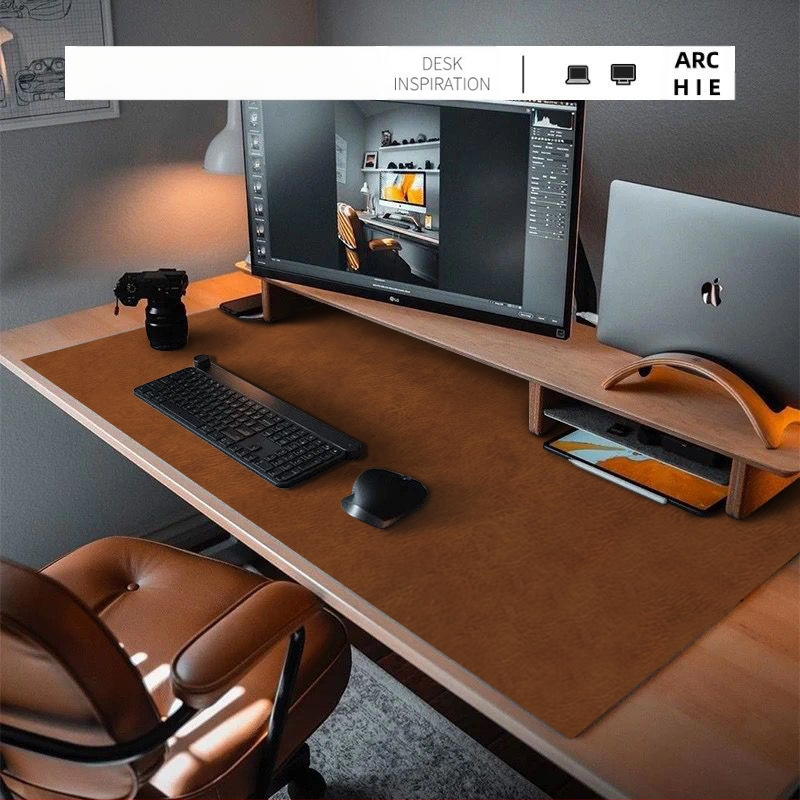 Кожена настолна подложка, правоъгълна подложка за мишка, водоустойчива, антихлъзгаща, износоустойчива, устойчива на масло