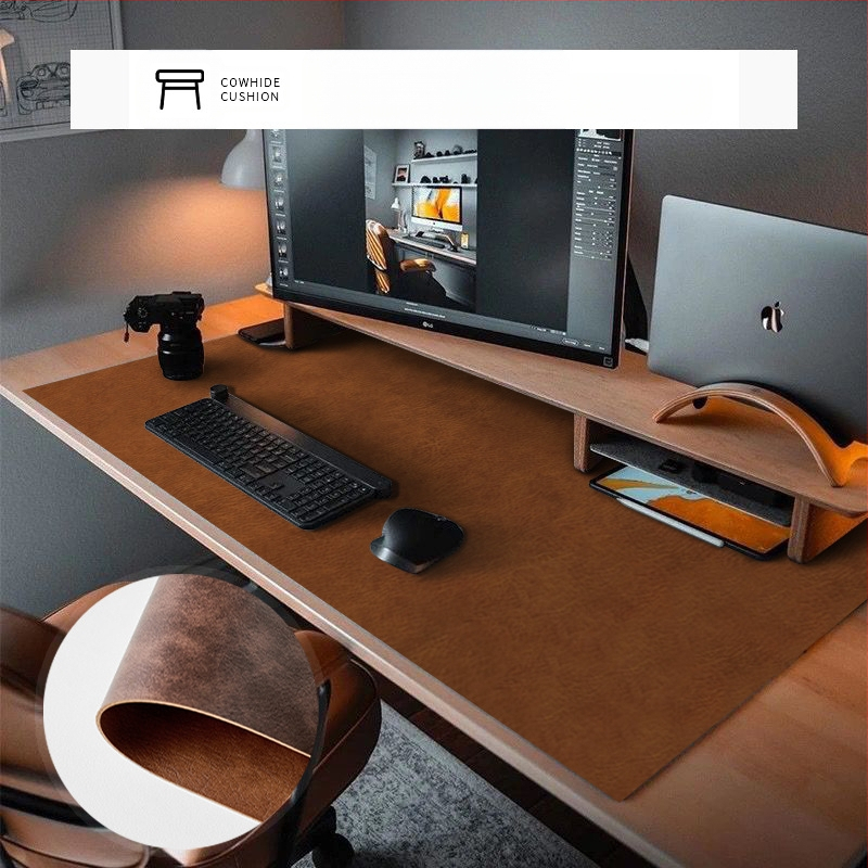 Кожена настолна подложка, правоъгълна подложка за мишка, водоустойчива, антихлъзгаща, износоустойчива, устойчива на масло