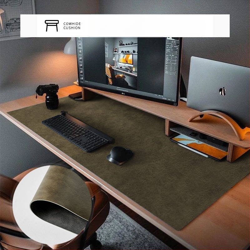 Кожена настолна подложка, правоъгълна подложка за мишка, водоустойчива, антихлъзгаща, износоустойчива, устойчива на масло