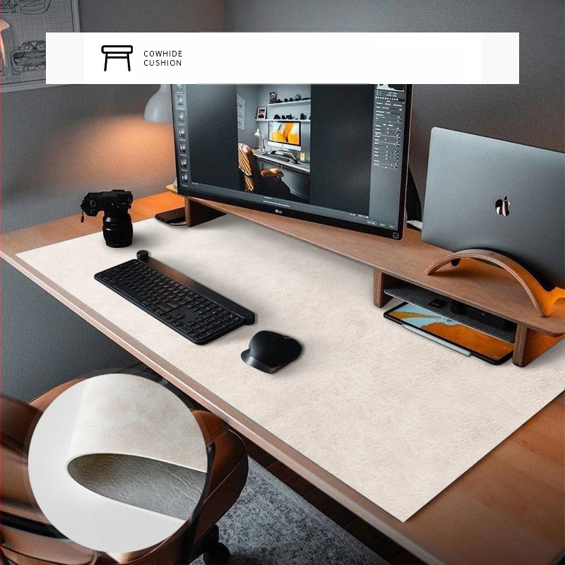 Кожена настолна подложка, правоъгълна подложка за мишка, водоустойчива, антихлъзгаща, износоустойчива, устойчива на масло